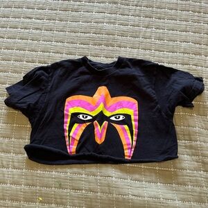 WWE Wrestling Black Graphic Crop Tee with Neon Mask Print Super Crop Top